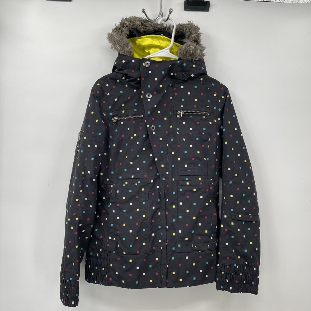 Burton Dry Ride Lush Snowboard Jacket Black W/Multi-Color Squares Women's Size S